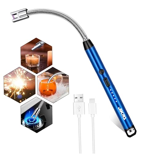 JIKRA Electric Plasma Gas Lighter, Rechargeable Type-C Arc Lighter with 360° Flexible Neck, Windproof for Gas Stove, Candles & Pooja – Black